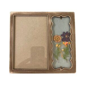 Vintage Pressed Flower Silver Tone Photo Picture Frame